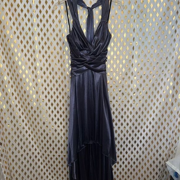 B darlin bridesmaid dress satin blue grey size 5/6 - Picture 1 of 7